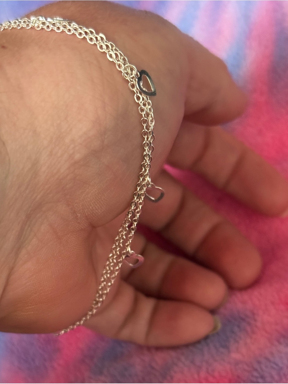 Silver Double Strand Heart Charm Anklet with Toe Ring - Picture 9 of 9
